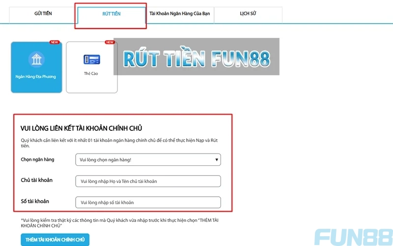 Các thao tác rút tiền Fun88